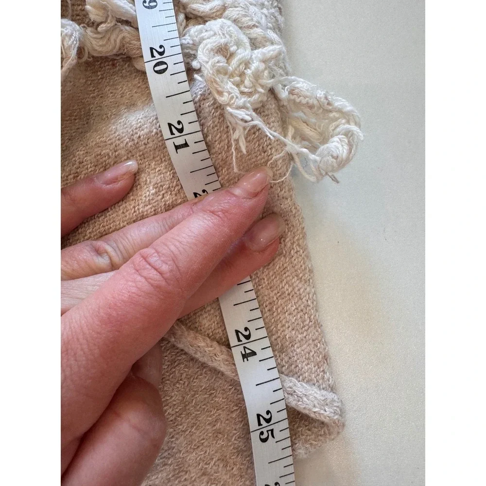 Anthropologie Knitted & Knotted Cardigan Wool‎ Sz S Beige Crochet Fringe Boho